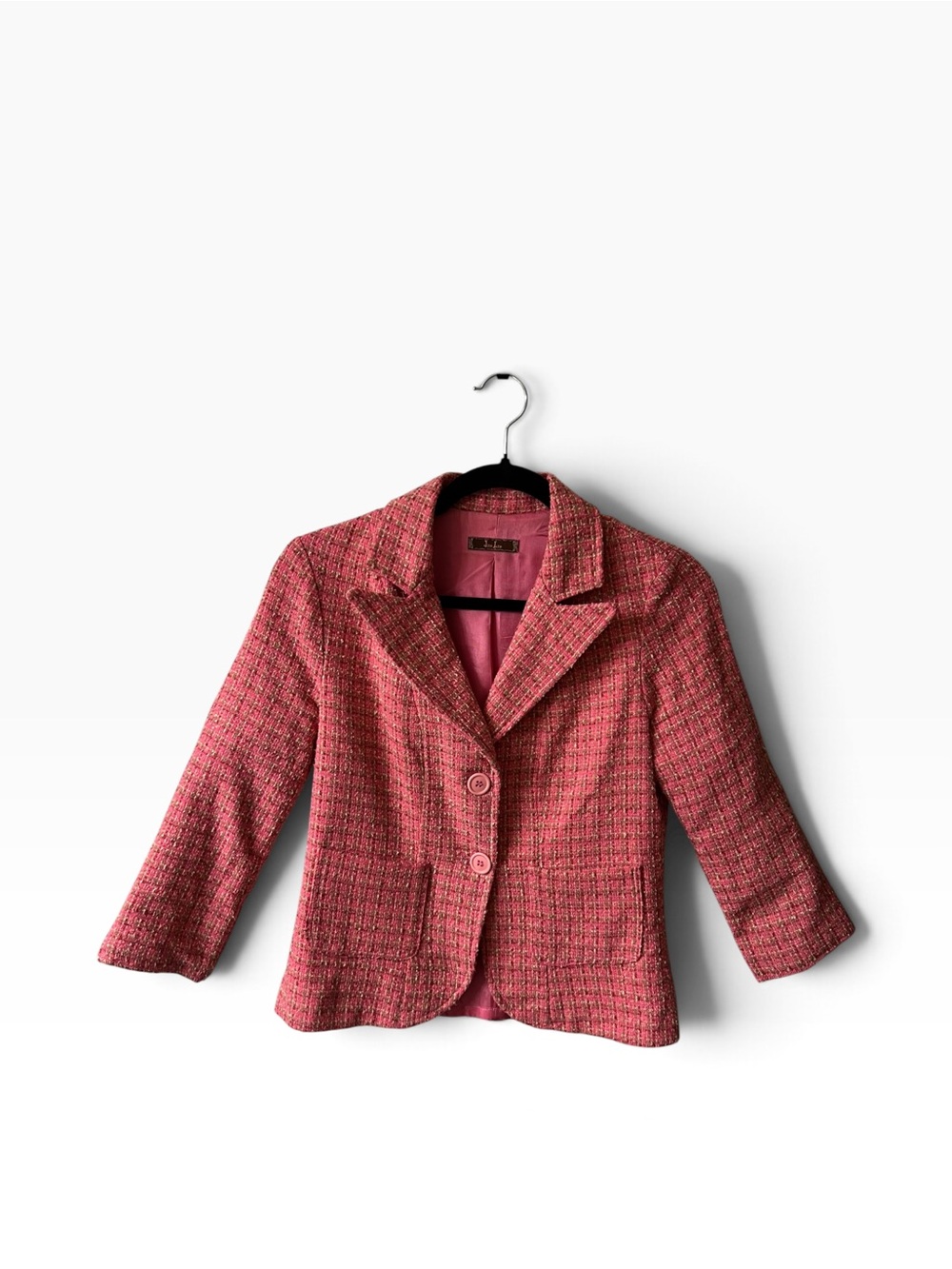 dm bm Vintage Pink Tweed Blazer Jacket Cropped 3/4 Sleeve , size S
